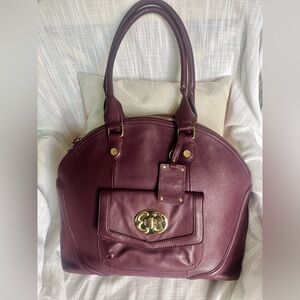 Emma Fox Leather Dome Satchel Handbag in Plum